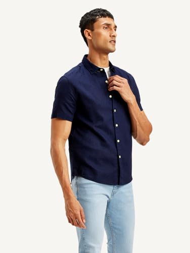 Levi's Men Linen Regular Fit Shirt (24577-0196_Navy