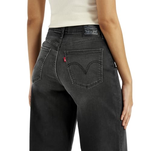 Levi's women's charcoal grey high-rise wide leg jeans with mile-high fit, shown on a model with pockets and belt loops.