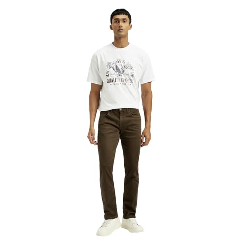 Levi's men's brown 511 slim fit mid-rise jeans with classic five-pocket design, straight leg cut, and belt loops.