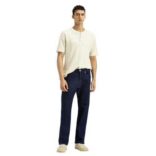 Levi's men's regular fit blue jeans with classic five-pocket design, shown on a hanger.