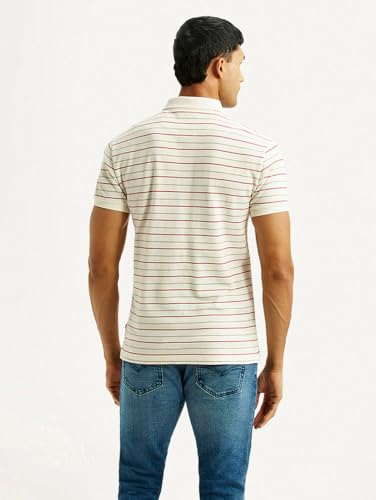 Levi's Men's Striped Off-White Slim Fit Polo T-Shirt