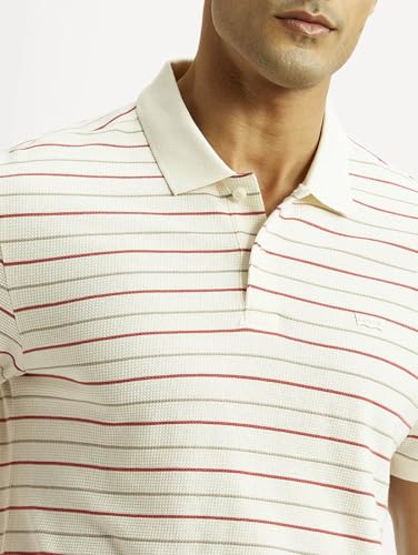 Levi's Men's Striped Off-White Slim Fit Polo T-Shirt