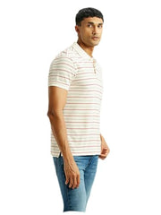 Levi's Men's Striped Off-White Slim Fit Polo T-Shirt