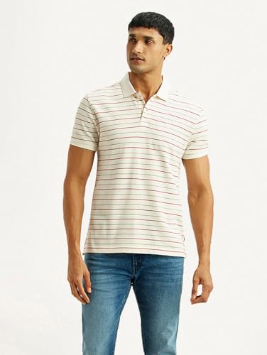 Levi's Men's Striped Off-White Slim Fit Polo T-Shirt