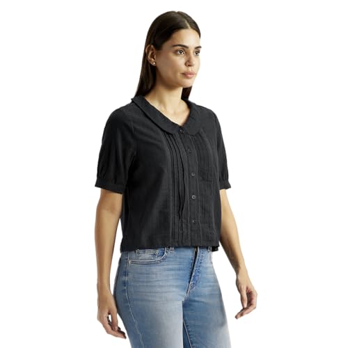 Women's Lace Black Peter Pan Collar Top
