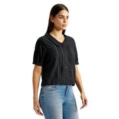 Women's Lace Black Peter Pan Collar Top