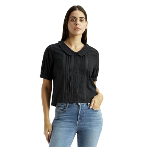 Women's Lace Black Peter Pan Collar Top