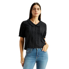 Women's Lace Black Peter Pan Collar Top