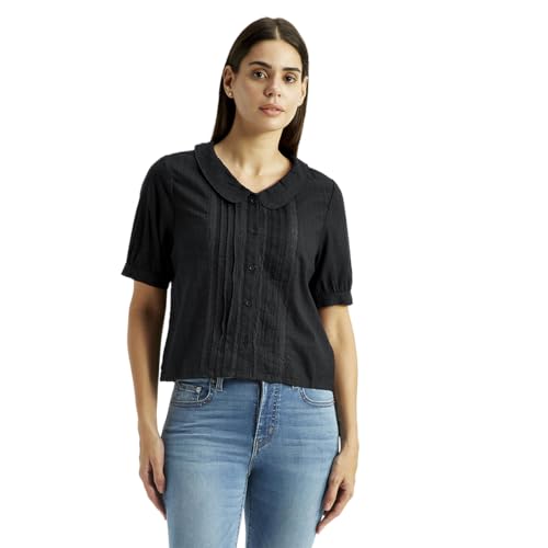 Women's Lace Black Peter Pan Collar Top