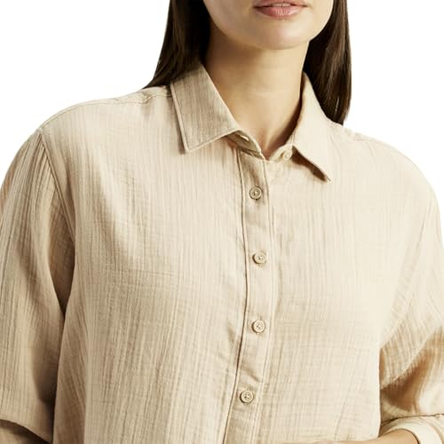 Levi's Women's Textured Beige Relaxed Fit Shirt