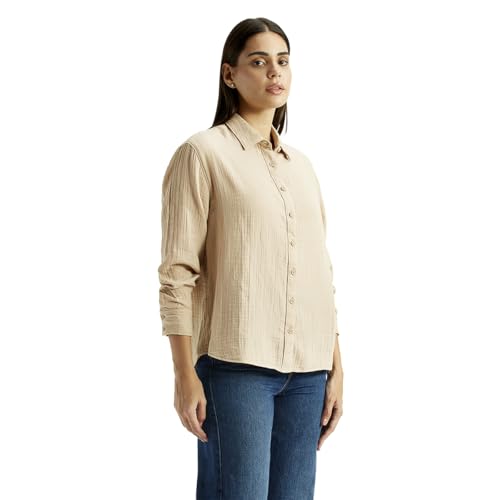 Levi's Women's Textured Beige Relaxed Fit Shirt