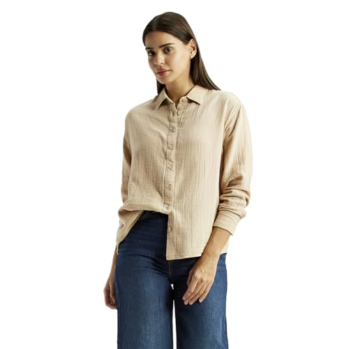 Levi's Women's Textured Beige Relaxed Fit Shirt