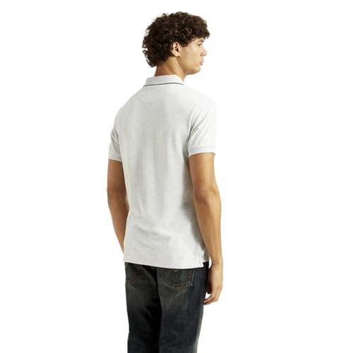 Levi's men's solid light-grey slim fit polo T-shirt, long-sleeve, casual upper wear, front view.