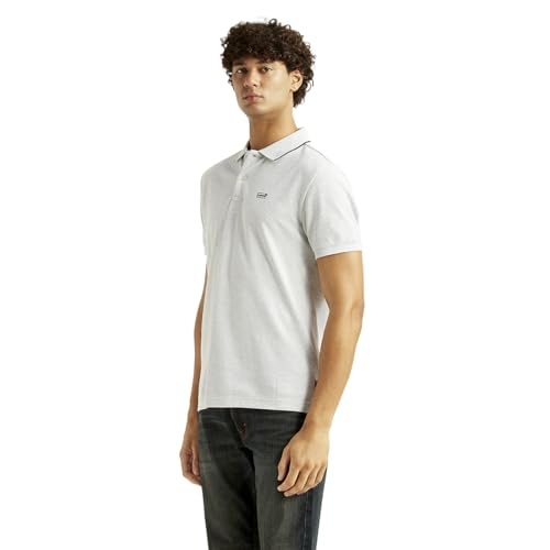 Levi's men's light-grey slim fit polo t-shirt with short sleeves and classic collar, made from soft cotton fabric.