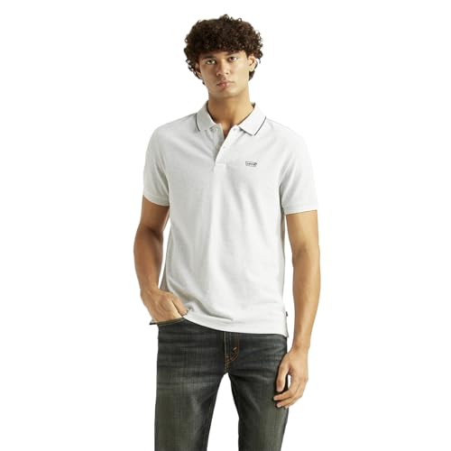 Levi's men's light grey slim fit polo t-shirt with short sleeves and classic collar, made from soft fabric.