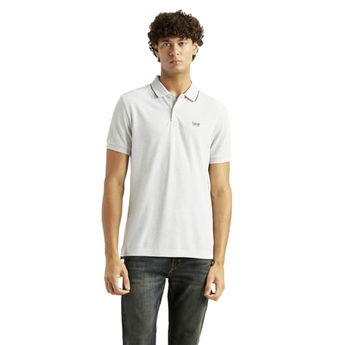 Levi's men's solid light grey slim fit polo T-shirt with short sleeves, classic collar, and soft cotton fabric.