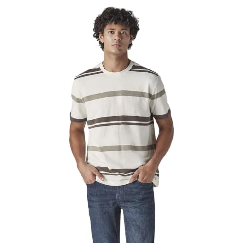 Men's Striped Regular Fit Textured T-Shirt