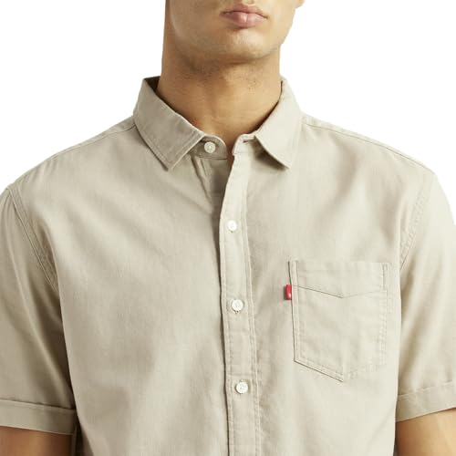 Levi's Men's Solid Beige Slim Fit Shirt