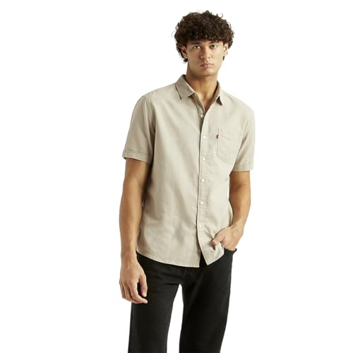 Levi's Men's Solid Beige Slim Fit Shirt