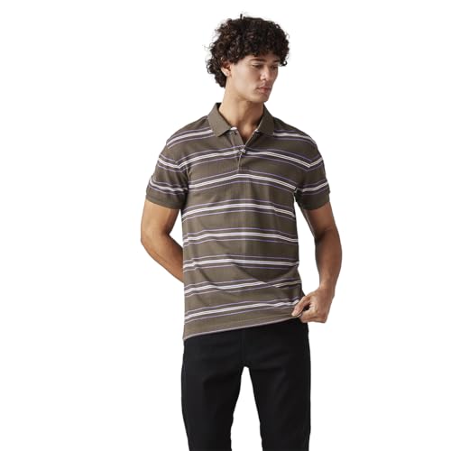 Men's Striped Slim Fit Textured Polo T-Shirt