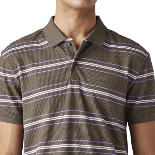 Men's Striped Slim Fit Textured Polo T-Shirt
