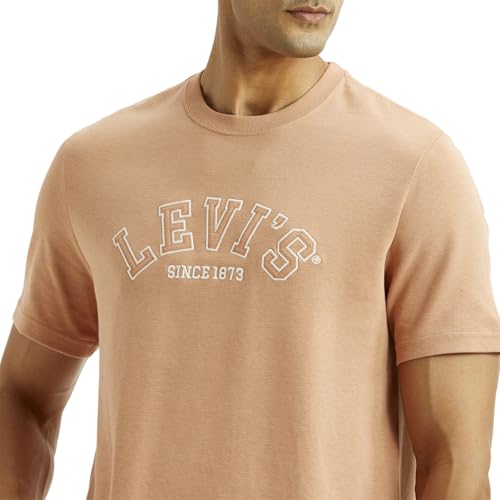 Levi's men's embroidered peach crew neck T-shirt featuring colorful embroidery on soft cotton fabric.
