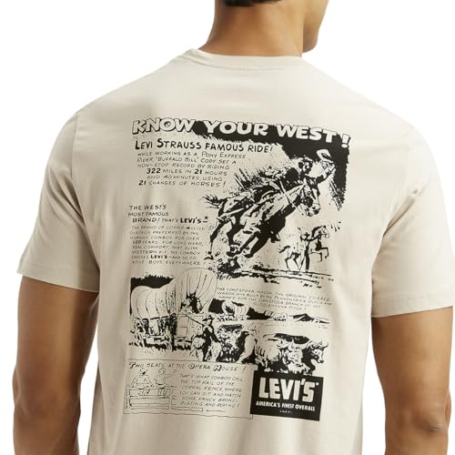 Levi's men's beige crew neck T-shirt with brand logo, short sleeve, casual upper wear, displayed flat on a white background.