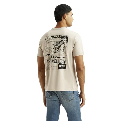 Levi's men's beige crew neck T-shirt with brand logo, short sleeve, casual fit, made from soft cotton fabric.