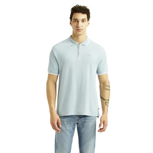 Levi's Men's Solid Light-Blue Slim Fit Polo T-Shirt