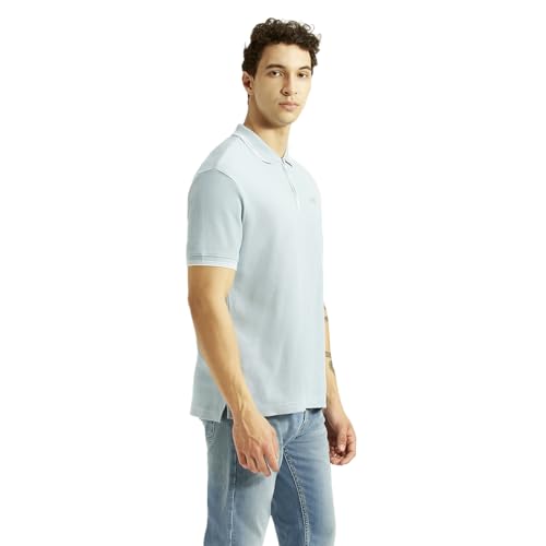 Levi's Men's Solid Light-Blue Slim Fit Polo T-Shirt