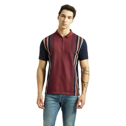 Levi's Men's Striped Maroon Slim Fit Polo T-Shirt