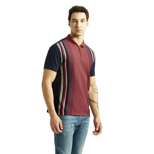 Levi's Men's Striped Maroon Slim Fit Polo T-Shirt