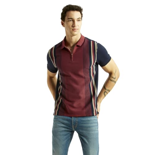 Levi's Men's Striped Maroon Slim Fit Polo T-Shirt