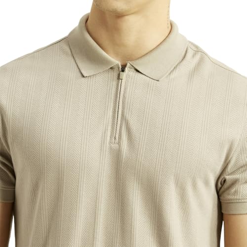 Levi's Men's Self Design Beige Slim Fit Polo T-Shirt