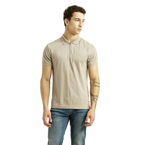 Levi's Men's Self Design Beige Slim Fit Polo T-Shirt