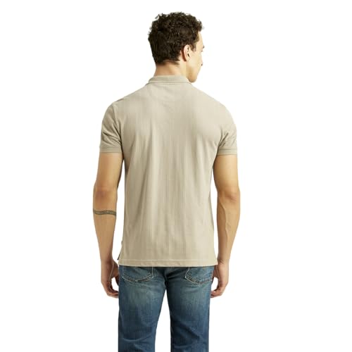 Levi's Men's Self Design Beige Slim Fit Polo T-Shirt