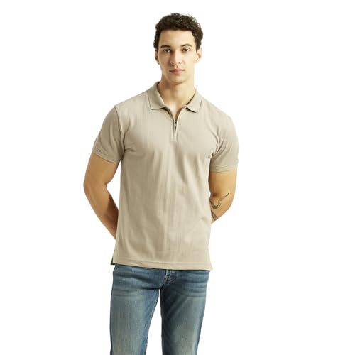 Levi's Men's Self Design Beige Slim Fit Polo T-Shirt