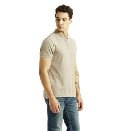 Levi's Men's Self Design Beige Slim Fit Polo T-Shirt