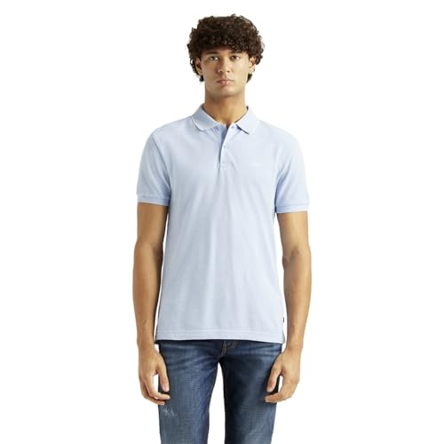 Levi's Men's Solid Light-Blue Slim Fit Polo T-Shirt