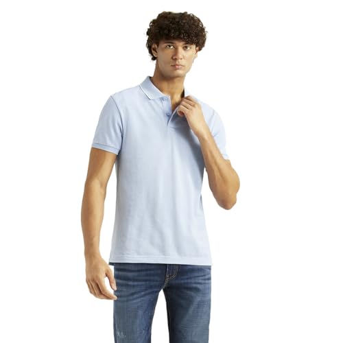 Levi's Men's Solid Light-Blue Slim Fit Polo T-Shirt