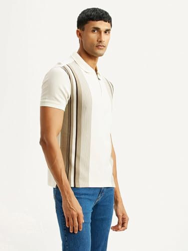 Levi's Men's Striped Off-White Slim Fit Polo T-Shirt