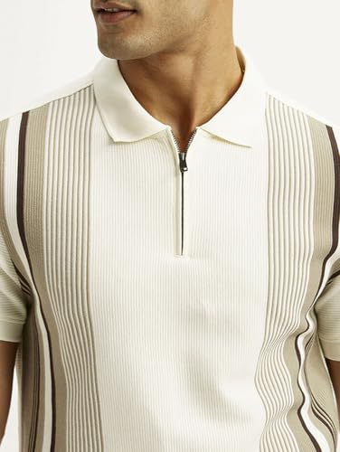 Levi's Men's Striped Off-White Slim Fit Polo T-Shirt