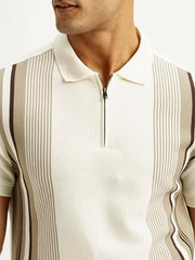 Levi's Men's Striped Off-White Slim Fit Polo T-Shirt