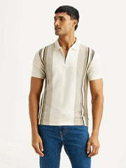 Levi's Men's Striped Off-White Slim Fit Polo T-Shirt