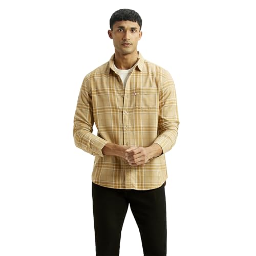 Levi's Men's Checkered Beige Slim Fit Shirt