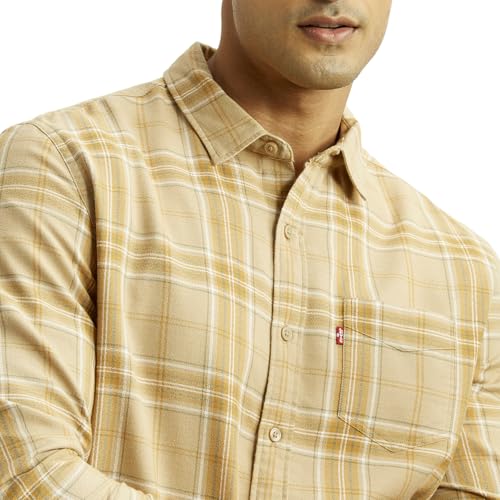 Levi's Men's Checkered Beige Slim Fit Shirt