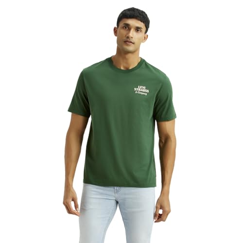 Levi's men's green crew neck T-shirt with brand logo, short sleeve, casual upper wear for men.