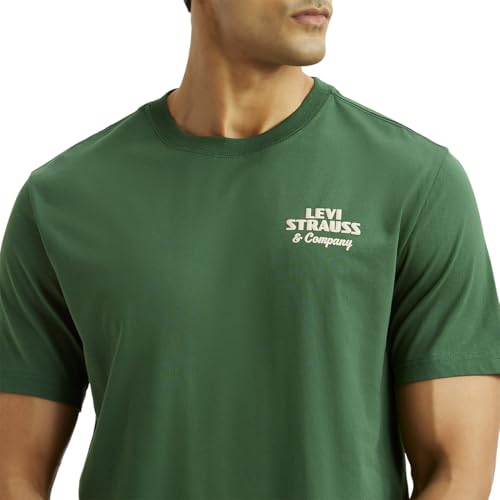 Levi's men's green crew neck T-shirt with brand logo, short sleeve, casual fit, made from soft cotton fabric.