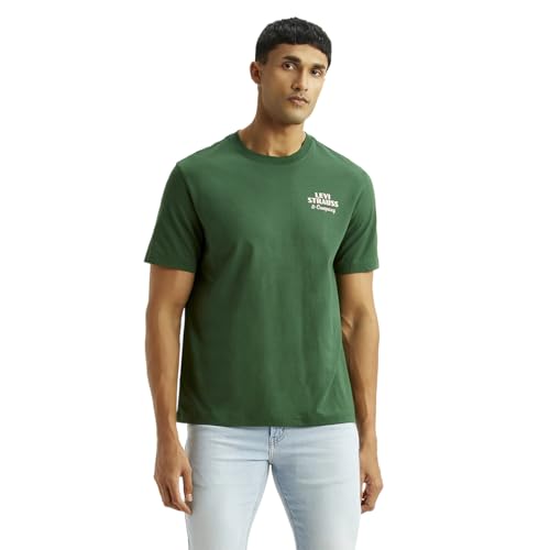 Levi's men's green crew neck T-shirt with brand logo, short sleeve, casual fit, made of soft cotton fabric.