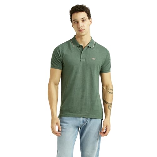 Levi's men's textured green slim fit polo t-shirt with short sleeves, classic collar, and subtle textured fabric.